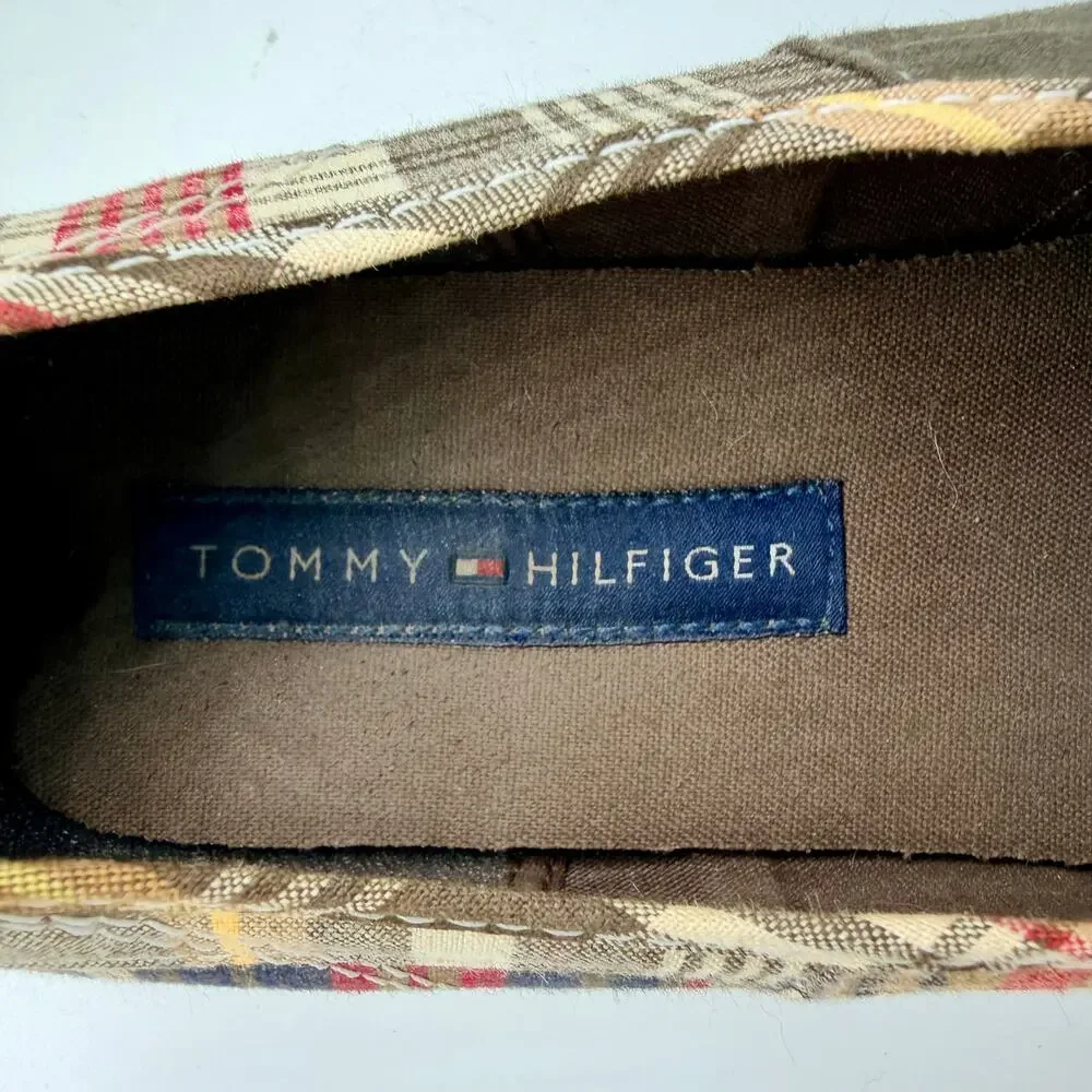 Tommy Hilfiger Patchwork Madras Plaid Slip On Sneakers Mens 10.5 Prep Coastal